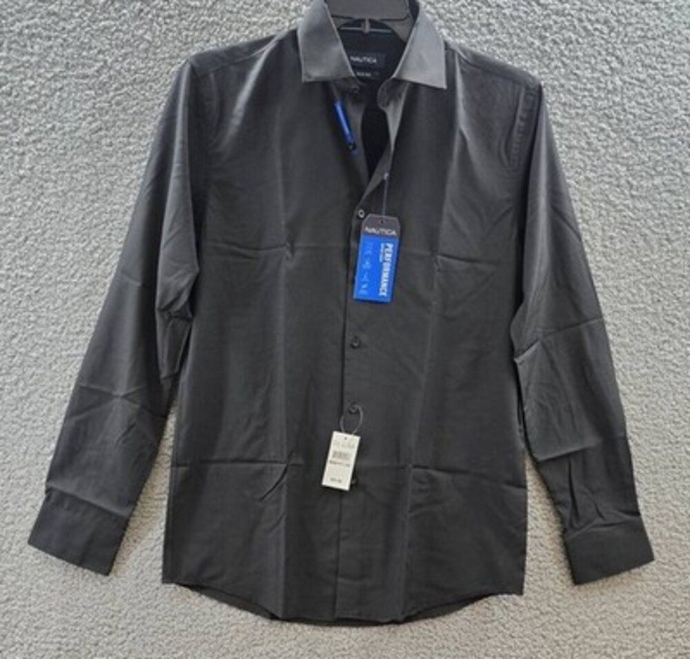 Nautica Slim-Fit Performance Supershirt Dress Shirt Men's 15-15.5 34/35 Black - Picture 4 of 13